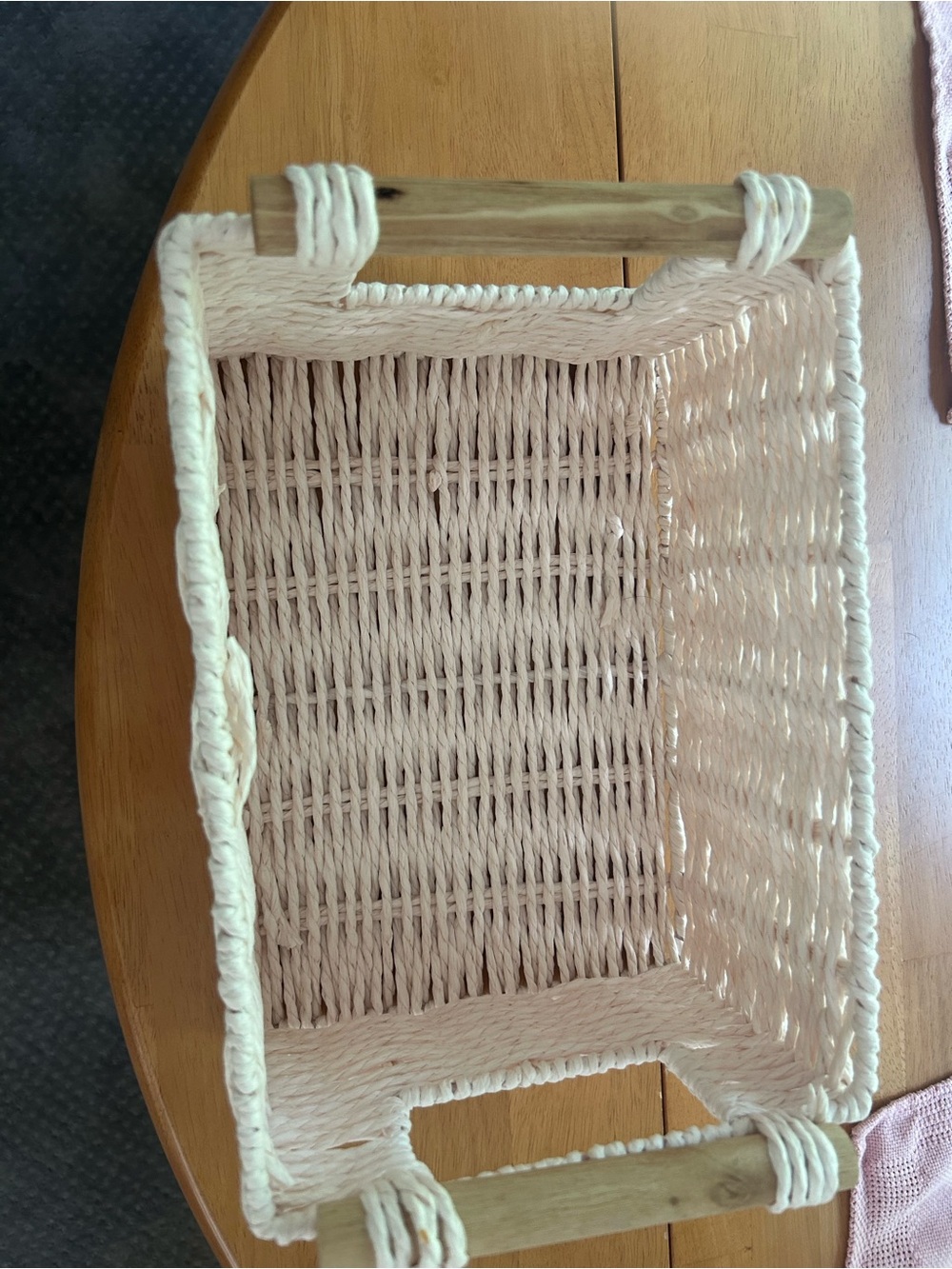 Handwoven Cream Rope Basket with Wooden Handles